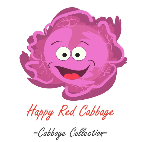 Cartoon red cabbage funny character, isolated on white — Stock Vector