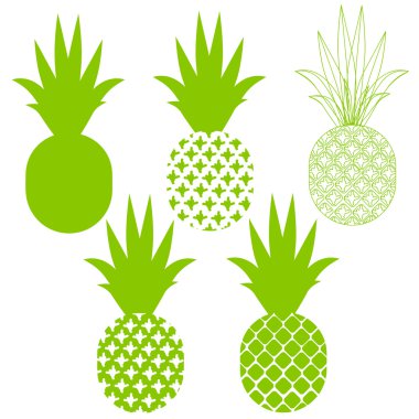 Ananas vector silhouettes içinde yeşil farklı değişik
