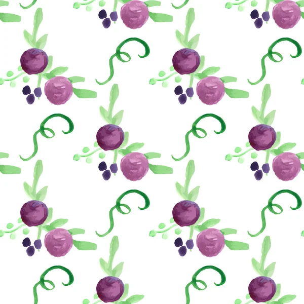 Акварель квітково фіолетовий ягідний намальований вектор безшовний візерунок — стоковий вектор