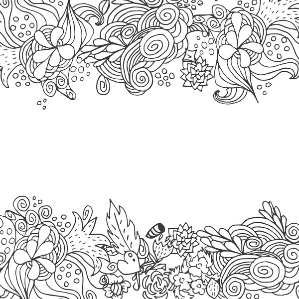 Ručně kreslenou vektorové květinové doodle nahoru a dolů design karty hranice — Stockový vektor