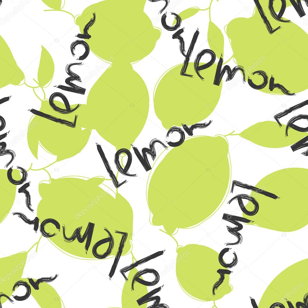 Green lime and lemon fruits on white background. Citrus seamless silhouette vector pattern.