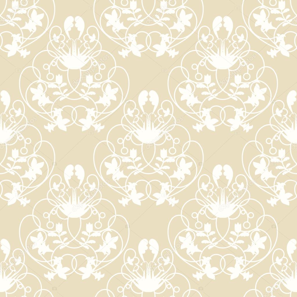 Elegant damask beige seamless vector background with delicate swirl 