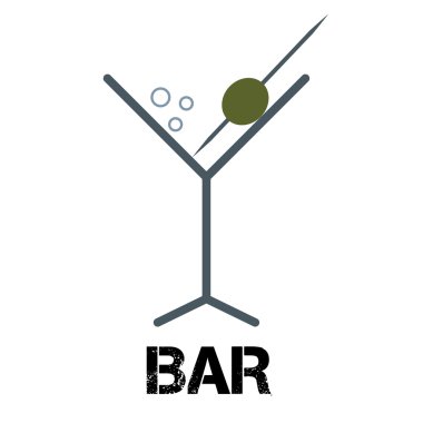 Martini cocktail bar logo. Linear style glass with olive on toothpick clipart