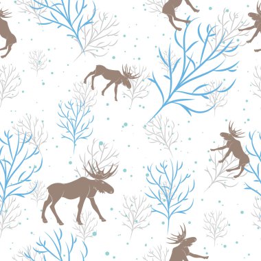 Orman geyik ve ağaç dalı seamless modeli. Vektör arka plan