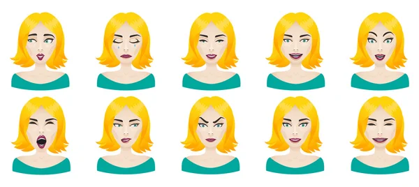 Emotions female face set.