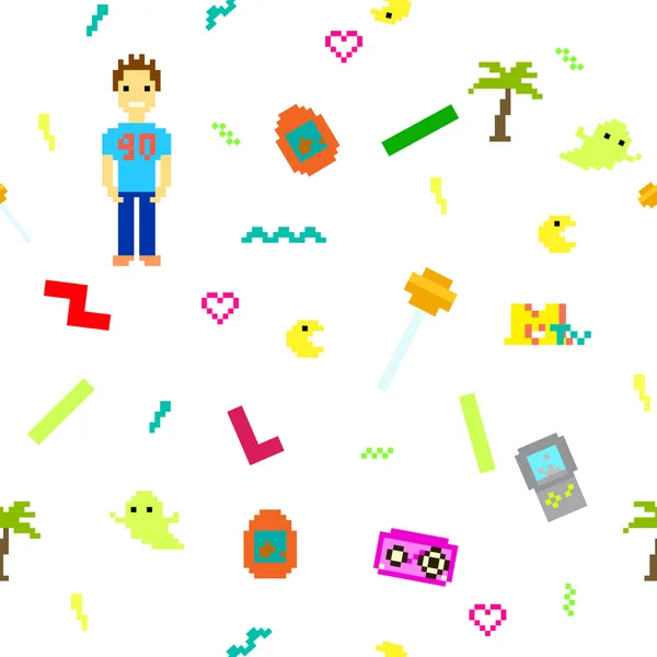 Pixel art 90s modèle sans couture de style rétro — Image vectorielle