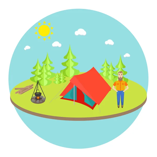 Ao ar livre paisagem fundo com barraca acampamento —  Vetores de Stock