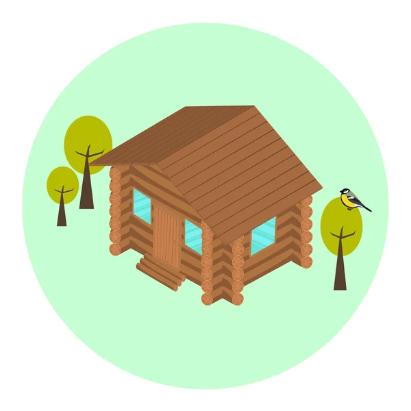 Wood log isometric house icon — Stock Vector