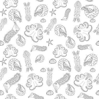 Hand drawn cephalopods seamless pattern clipart