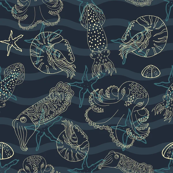 Cefalópodos dibujados a mano patrón sin costura — Archivo Imágenes Vectoriales