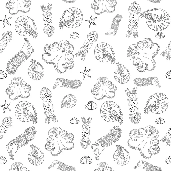 Cefalópodes desenhados à mão padrão sem costura —  Vetores de Stock