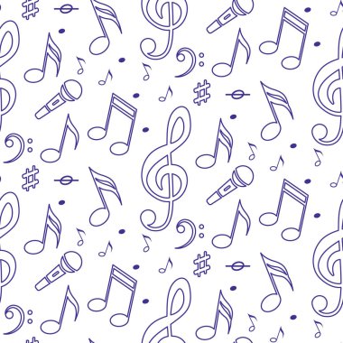 Müzik notaları beyaz mor ana hatları basit, pürüzsüz desen.