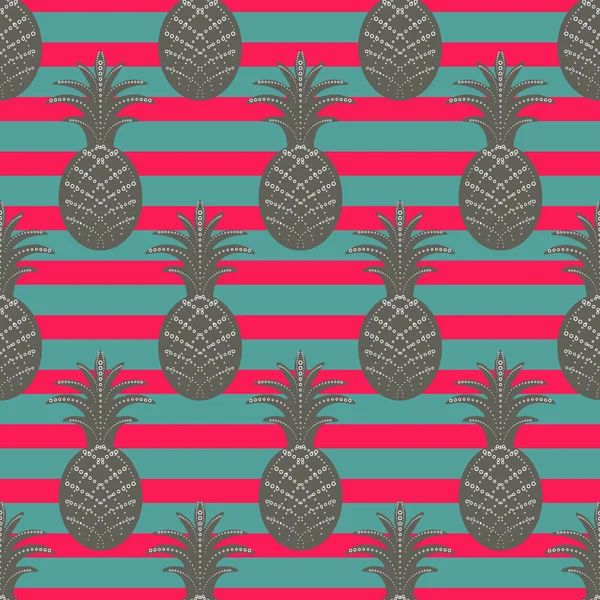 Ananas motif sans couture sur fond rayé — Image vectorielle