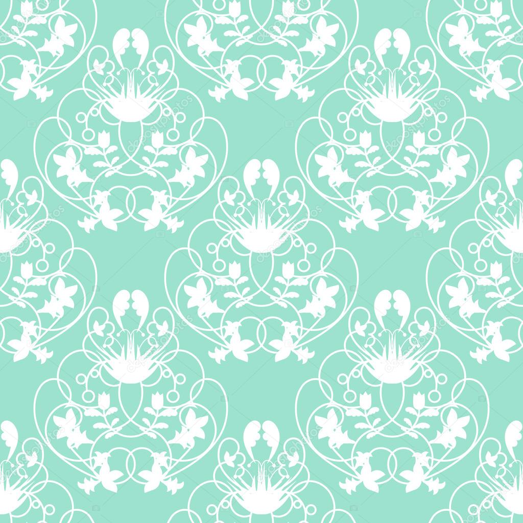 Elegant damask mint seamless vector background with delicate swirl