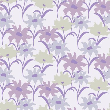 Çiçek desenli, mor, sessiz arka plan ve çayır çiçekleri. Çiftlik evi bahar renkleri arkaplan ve botanik çiçek demetleri büyükanne tarzı.