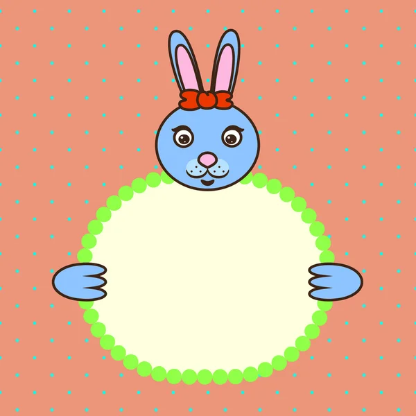 Carte bleue de lapin tenant la bannière dans les pattes. Salut d'anniversaire . — Image vectorielle