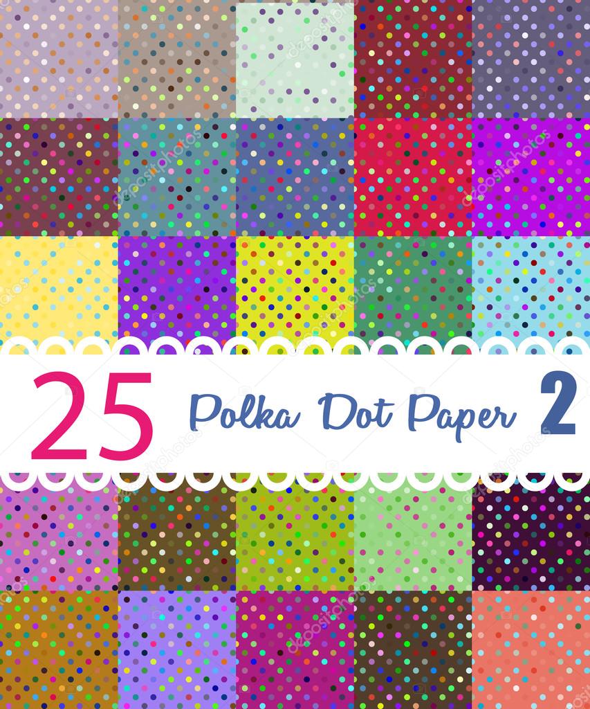 Polka dot paper. Set of 25 seamess patterns