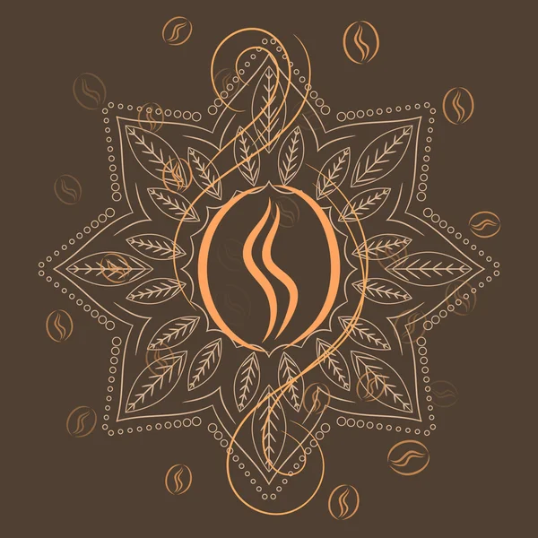Coffee beans on henna mandala background print. — Διανυσματικό Αρχείο