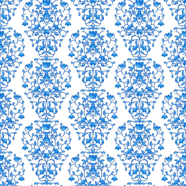 Blue floral elegant border in damask retro style. — Stok Vektör