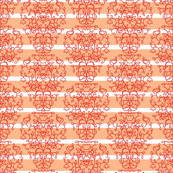 Red on coral stripes elegant border in damask modern style. — Stok Vektör