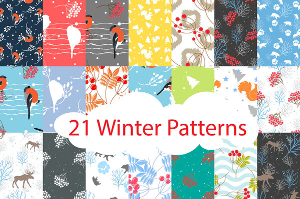Winter seamless pattern bundle set.