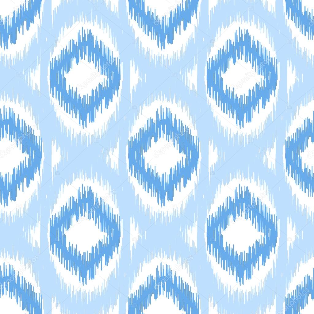 Blue ikat seamless vector pattern. Textile fabric design.