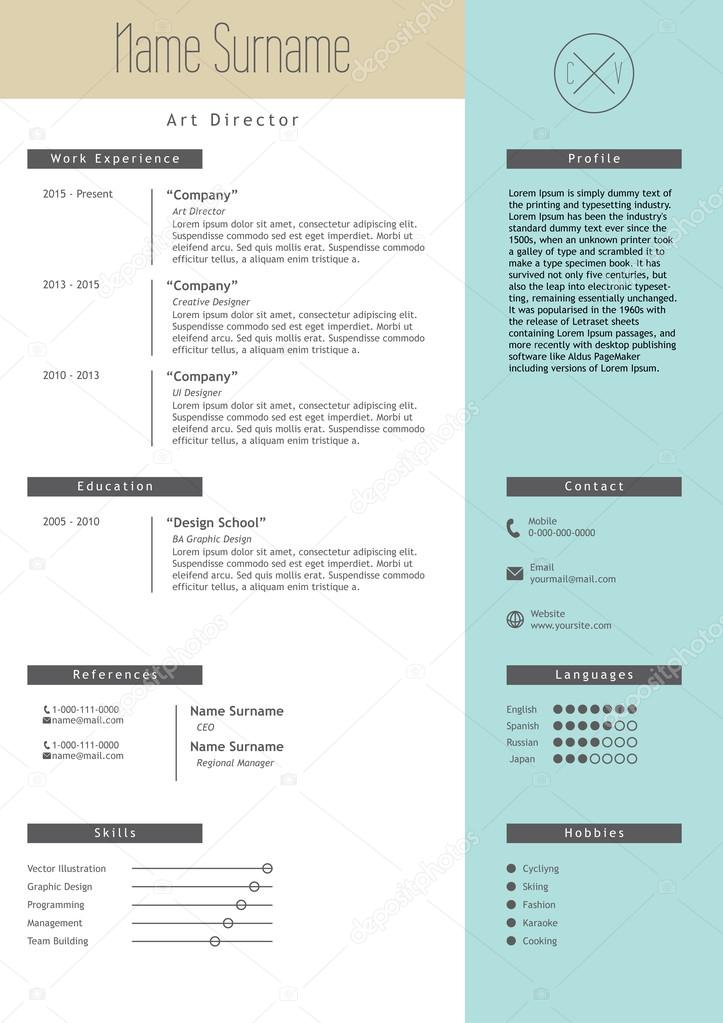 Vector creative resume template. Minimalist style. CV infographic elements.