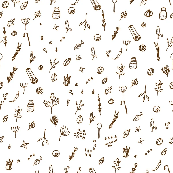 Kräuter und Gewürze Doodle handgezeichnete Muster. — Stockvektor