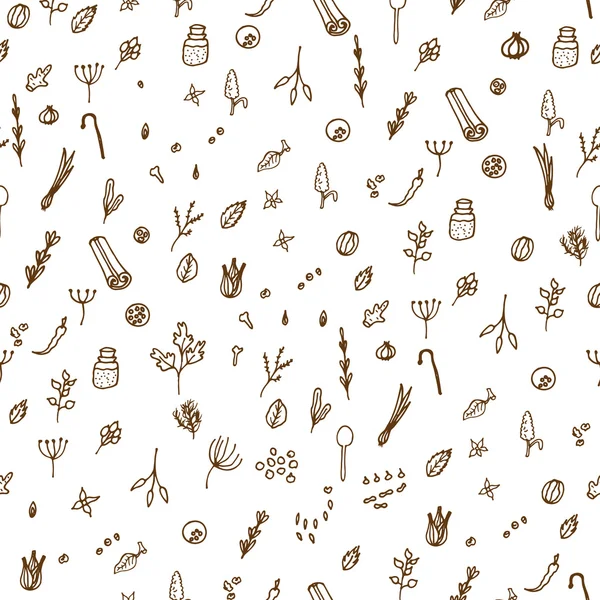 Otlar ve baharatlar el çizilmiş desen doodle.