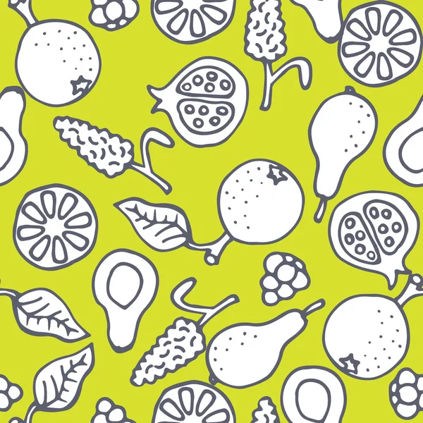 Fruit doodle hand getrokken naadloze vector patroon. — Stockvector