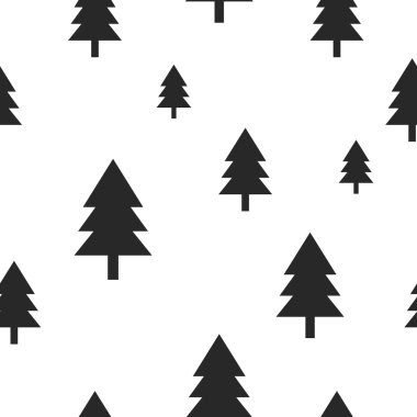 Scandinavian black forest tree on white vector seamless pattern.