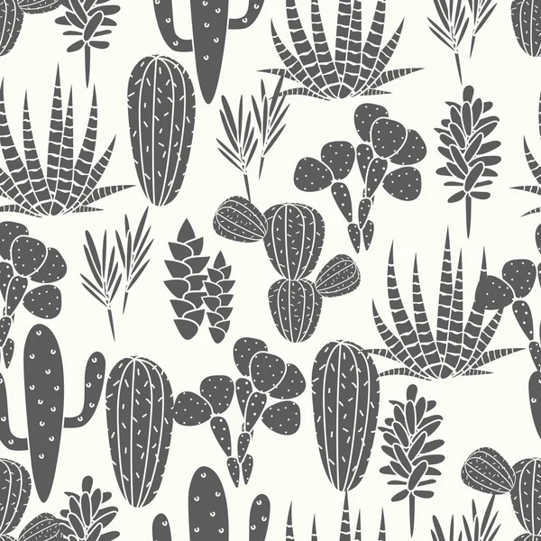 Succulents plant vector seamless pattern. Botanical black and white cactus flora fabric print.