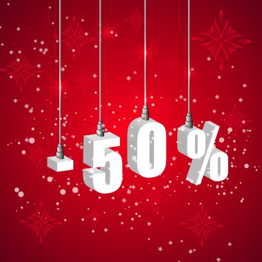 Tatil kış satış indirim afiş. 3D ampul basamak ışıklar asılı.