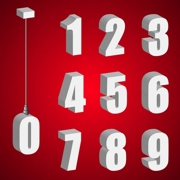 Ampul basamak asılı. 3D izometrik numaraları. Kolye beyaz kalın rakamı.
