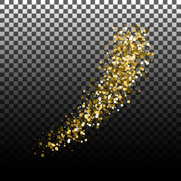 Gold glitter komeet vallen. Shimmer confetti splash beweging. — Stockvector