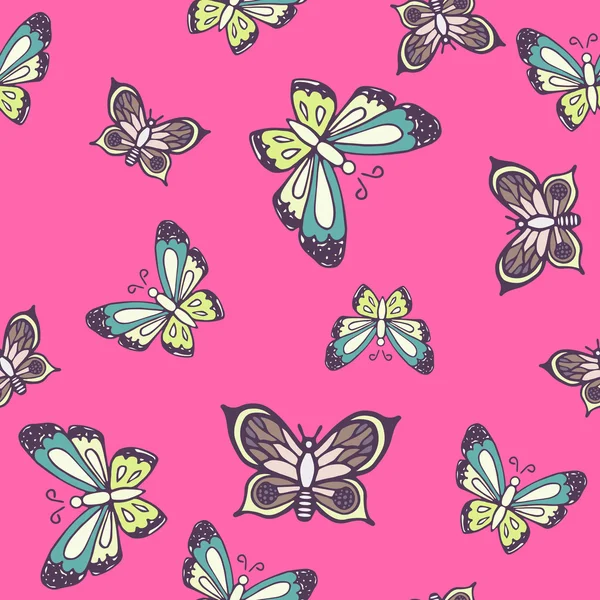 Handgezeichnete Schmetterlingtinte Doodle nahtloses Muster. — Stockvektor