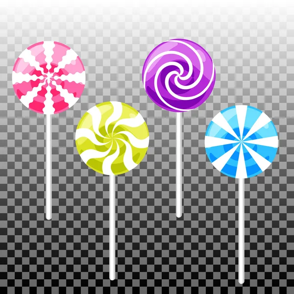 Süßes Lollypopp-Bonbonset vorhanden. Farbenfrohe Zuckerrohre. — Stockvektor