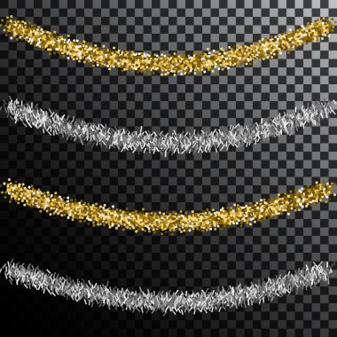 Christmas tree tinsel. Gold and silver decoration. clipart