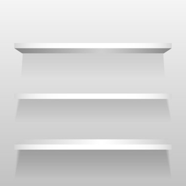 Duvardaki beyaz boş rafları.