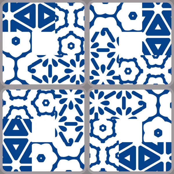 Azulejos de cerâmica azul e branco. Estilo de retalhos . — Vetor de Stock