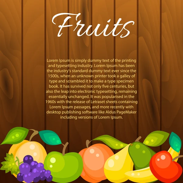 Banner de frutas no fundo de madeira . — Vetor de Stock