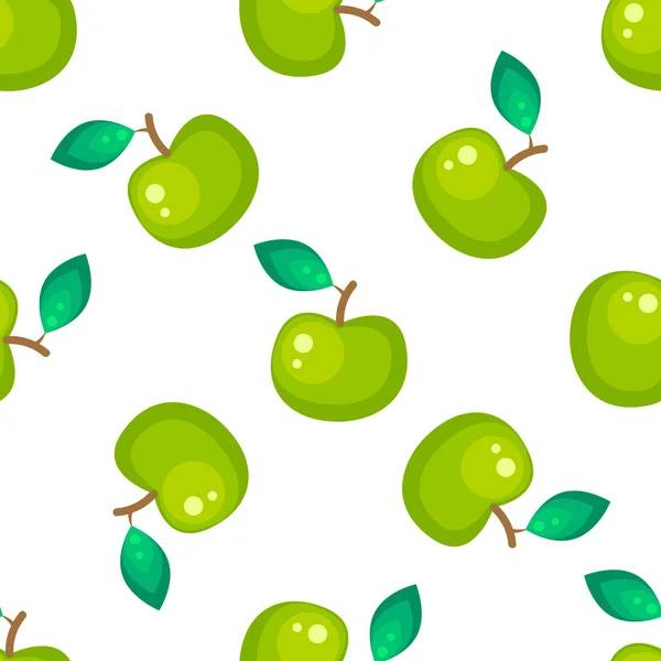 Green apple fruit seamless vector pattern. — Stock Vector