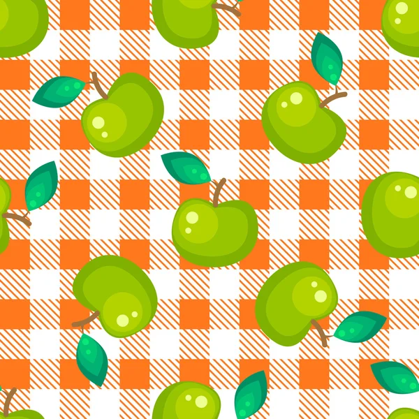 Tartan plaid and green apple seamless pattern. — Stock Vector