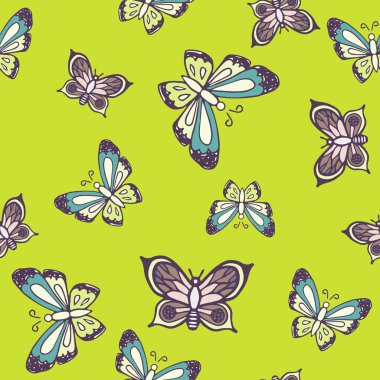 Elle çizilmiş kelebek mürekkep doodle seamless modeli.