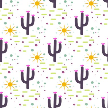 Mor ve beyaz kaktüs çöl seamless modeli.