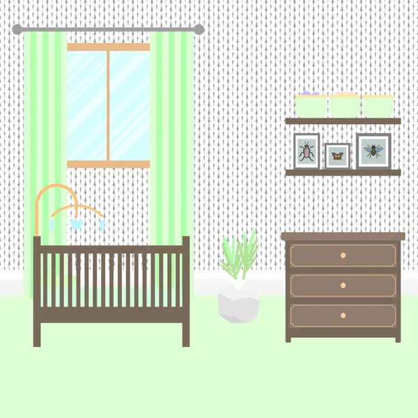 Φυτώριο δωμάτιο με έπιπλα. Εσωτερικό μωρό. — Διανυσματικό Αρχείο