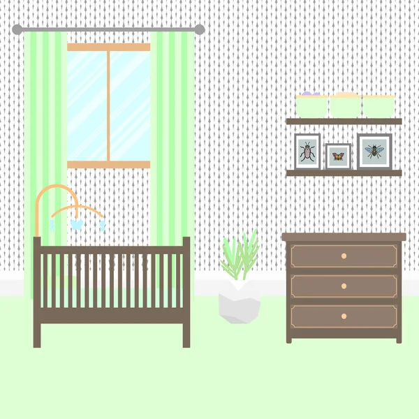 Nursery room with furniture. Baby interior. — Stock Vector