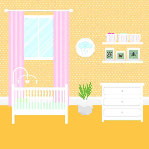 Kwekerij kamer met meubels. Interieur van de baby. — Stockvector