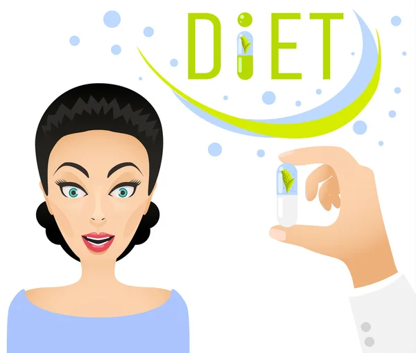 Diéta tabletták ad banner koncepció. Egészséges életmód étrend-kiegészítő. — Stock Vector