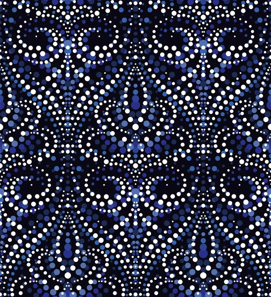 Seamless pattern of dotted damask in blue tone. — Stock Vector
